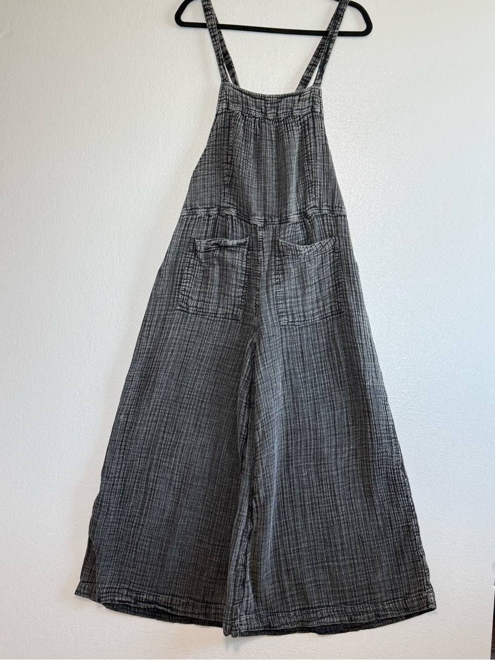 Natural Life Dakota Tie Cotton Gauze Wide Leg Boho Overall washed Black Size L